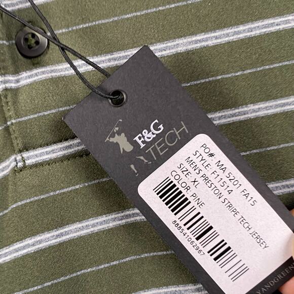 F&G Tech Golf Polo Shirt Men's XL Green White Striped Performance Causal New - Picture 5 of 9